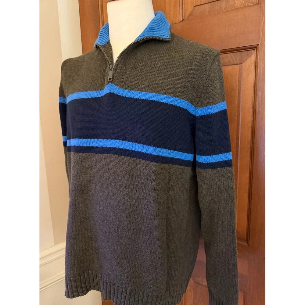 J. Crew Quarter-Zip Pullover Sweater‎ Mens Large Olive Colorblock Cotton